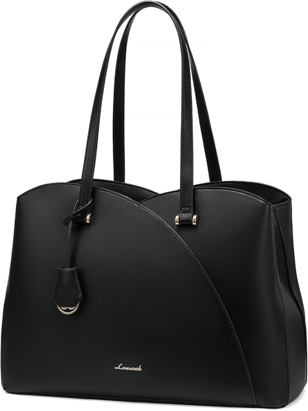Stylish Black Laptop Tote Bag for Women, Large Work & Teacher Handbag, Fits 15.6